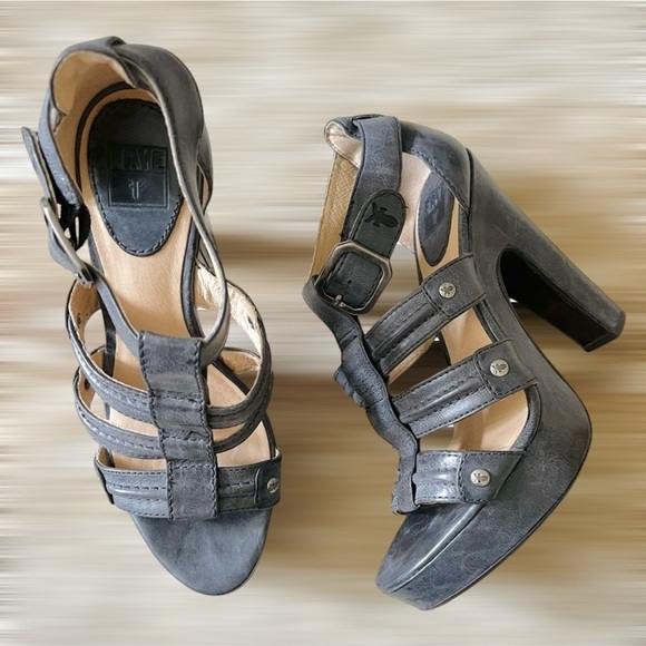Frye Catrin Trapunto Platform Strapy
Gladiator Heels Sandals Gray Leather Sz 6.5 - Picture 1 of 15